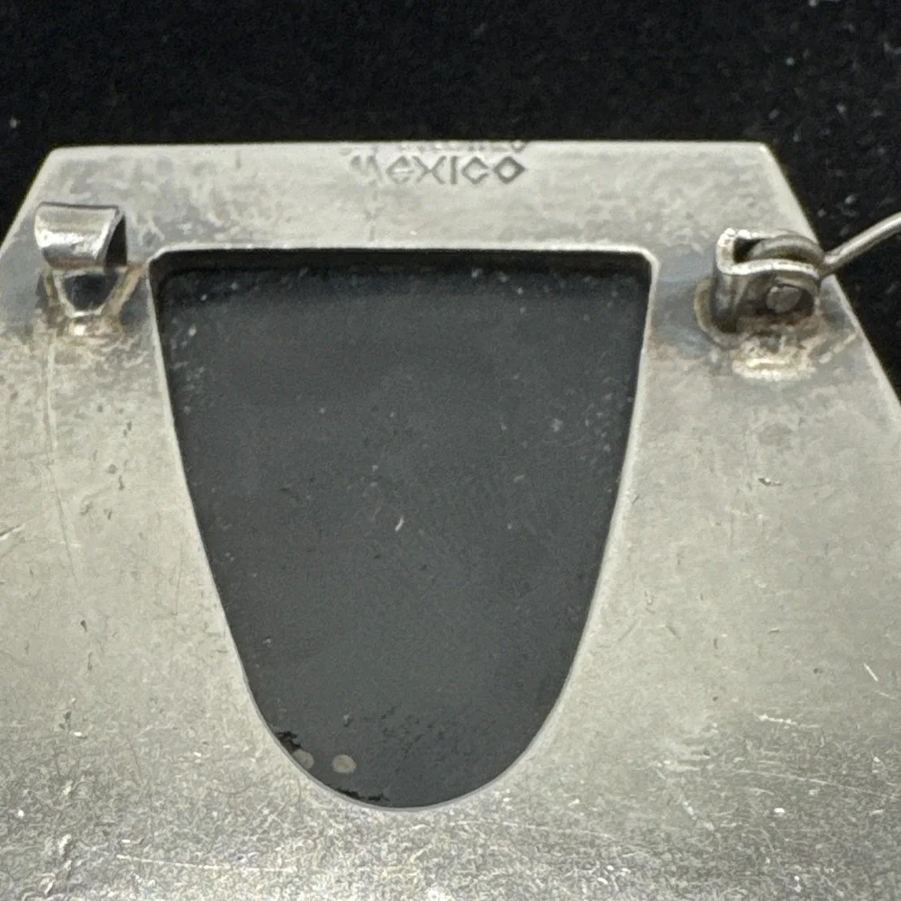 Fred Davis‎ Sterling Silver Obsidian Mask Brooch Mexico Vintage Modernist Pin
